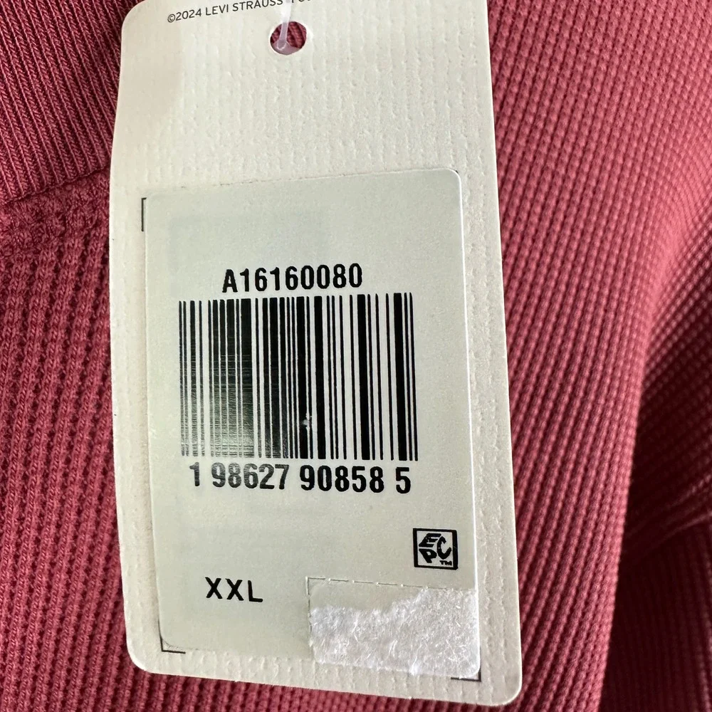 Levi's Men's XXL Thermal Shirt Burgundy Red‎ Waffle Knit Long Sleeve NEW